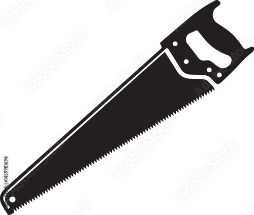 Crosscut Saw Silhouette Black Vector | Woodworking Hand Tool Icon