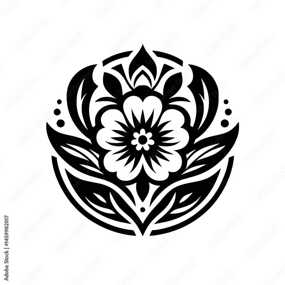 Fototapeta premium Floral Mandala: Black and White Decorative Design