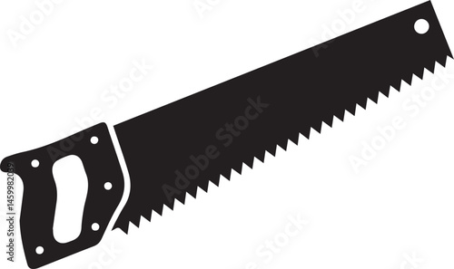 Crosscut Saw Silhouette Black Vector | Woodworking Hand Tool Icon