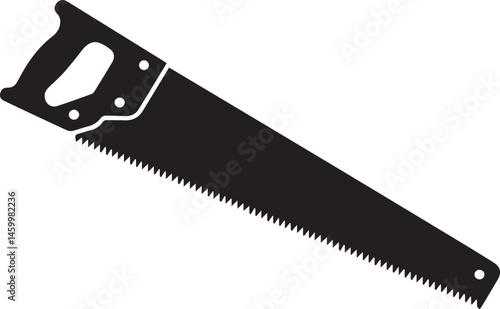 Crosscut Saw Silhouette Black Vector | Woodworking Hand Tool Icon