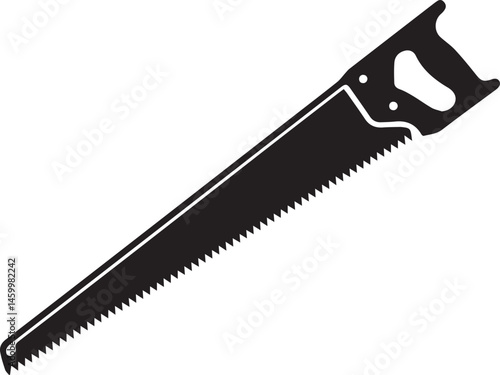 Crosscut Saw Silhouette Black Vector | Woodworking Hand Tool Icon