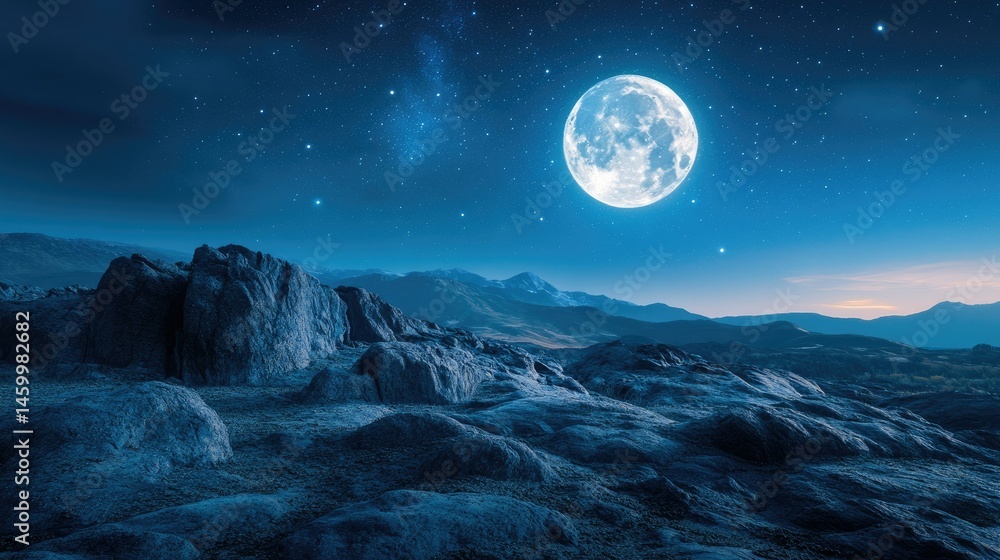 Obraz premium Moonlit Night Landscape with Stars