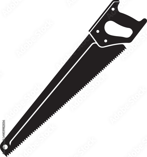 Crosscut Saw Silhouette Black Vector | Woodworking Hand Tool Icon