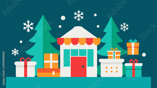 Seasonal Deals Corner An area showcasing seasonal items like decorations and gifts complete with large snowflakes and holidaythemed displays.