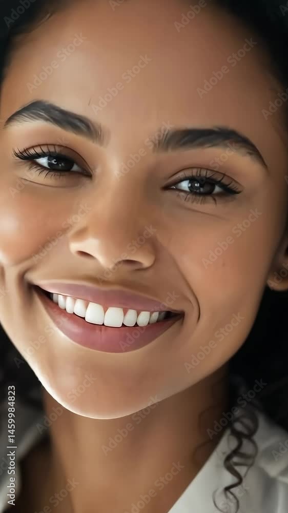 Close up portrait of a smiling young woman showcasing natural beauty and warmth in a bright indoor setting Close up portrait of a smiling young woman showcasing natural beauty and warmth in a bright indoor setting