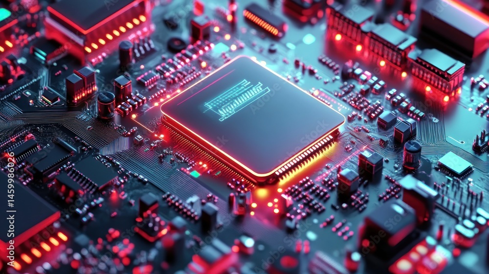 Illuminated circuit board with central processor technology background Illuminated circuit board with central processor technology background