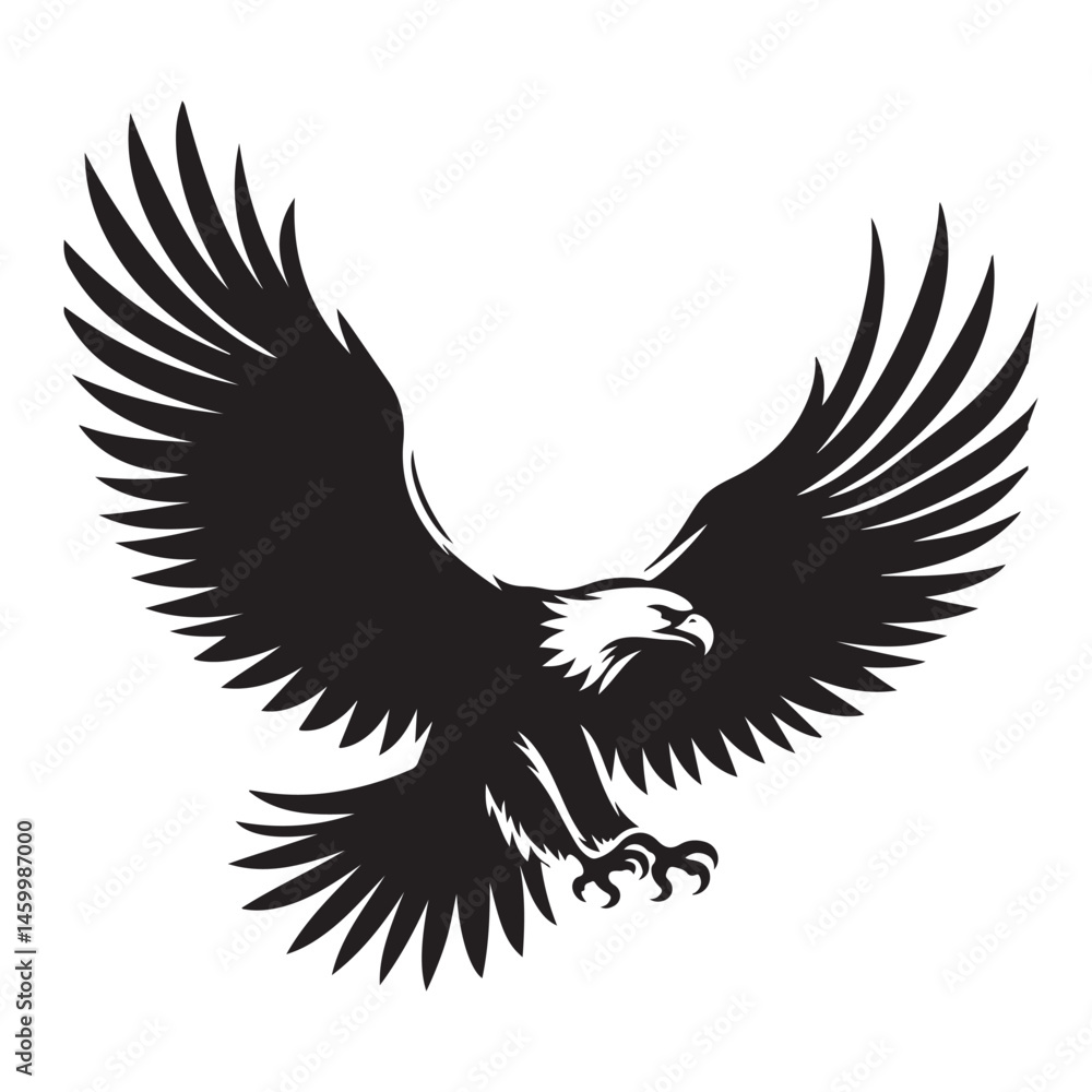 Fototapeta premium Vector illustration of a flying eagle, a powerful bird with outstretched wings shown in silhouette form