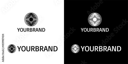 Geometric and symmetrical logo, with radial lines that form an abstract pattern similar to an eye or mandala, conveying modernity and visual impact.