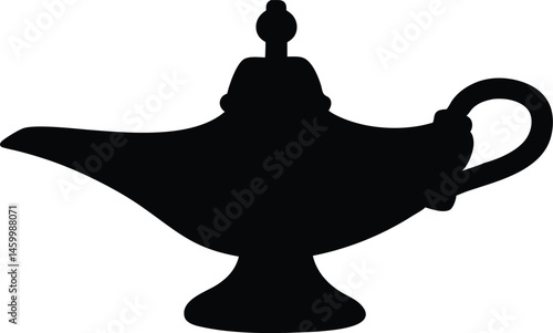 Aladdin lamp silhouette vector, Arabic dream magic lamp black silhouette 
