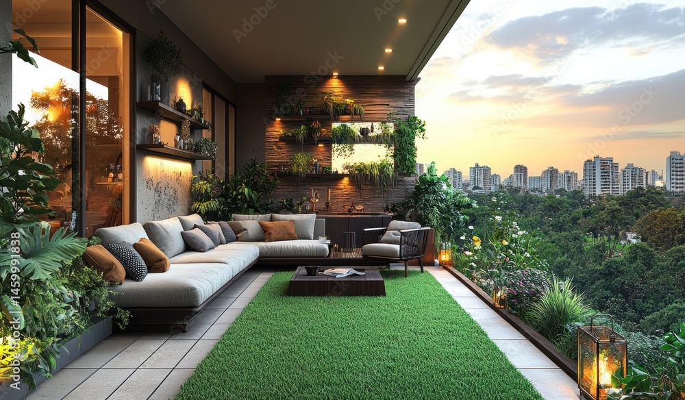 Obraz premium Urban Oasis Sunset Balcony Garden