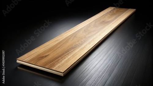 A Single Plank of Laminate Flooring Displays its Detailed Wood Grain Pattern on a Black Background