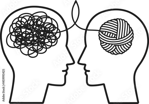 People talking symbol for unraveling difficult situations, vector illustration.