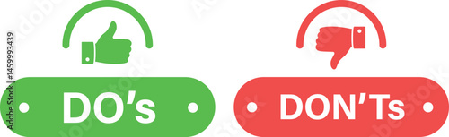 Do's and Don'ts Icons – Flat Style Thumbs Up, Checklist, and Instruction Symbols