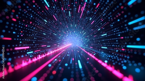 Fototapeta Naklejka Na Ścianę i Meble -  Abstract data transmission tunnel — ready background for cybersecurity branding and digital platforms