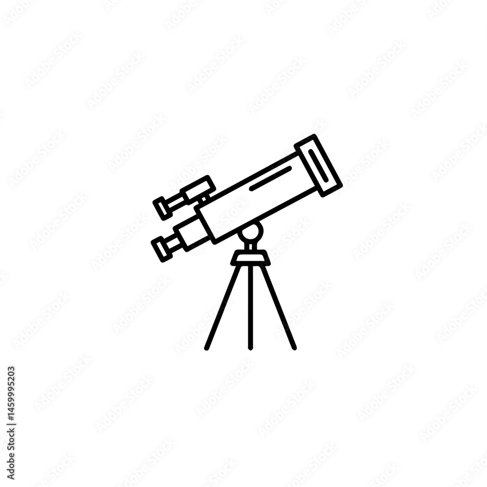 Simple telescope icon illustration. This astronomical instrument is perfect for observing celestial bodies. This clean line drawing is ideal for educational materials, school projects and science pu Simple telescope icon illustration. This astronomical instrument is perfect for observing celestial bodies. This clean line drawing is ideal for educational materials, school projects and science pu