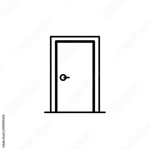 Simple closed door icon with round handle. Door graphic element shows closed door with simple line art style. This simple door image is perfect for school posters, university brochures, or educational
