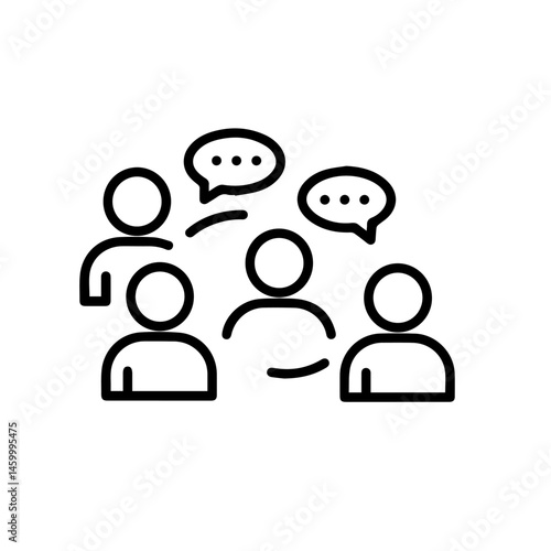 Group discussion concept. Simple icons of people engaged in conversation. Communication symbols illustrate active teamwork. This image is perfect for educational materials and school brochures.