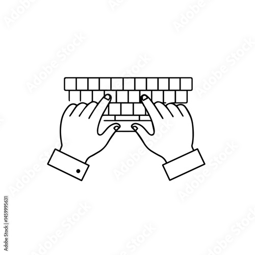 Hands typing on keyboard. Simple line art design showing fingers on keys.  Illustration perfect for educational materials, website design, or school brochures. This image is ideal for illustrating com