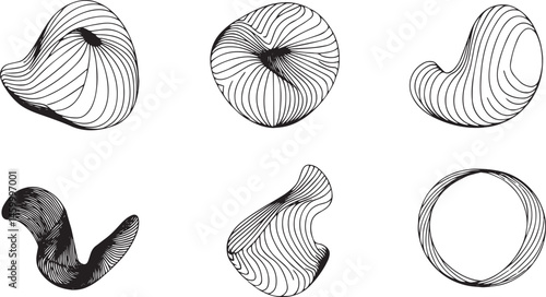A set of vector elements, modern flat design with intricate black lines and futuristic aesthetics of sharp angles and smooth curves, simple two-dimensional shapes, soft dreamy atmosphere and high tech