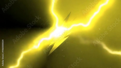 Lightning icon on orange background radiates bright rays of energy flows in different directions