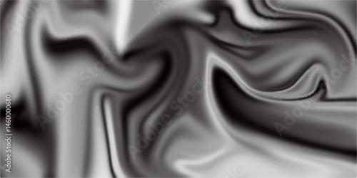 The texture of black and white marble for a pattern of packaging in a modern style. Liquid metal mercury silver ripples abstract background.  soft waves and white fabric liquid metallic art.