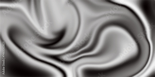The texture of black and white marble for a pattern of packaging in a modern style. Liquid metal mercury silver ripples abstract background.  soft waves and white fabric liquid metallic art.