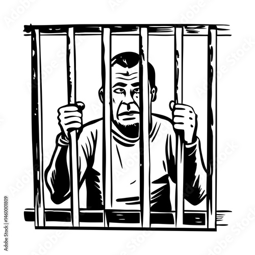 A vintage sketchy style illustration of a prisoner