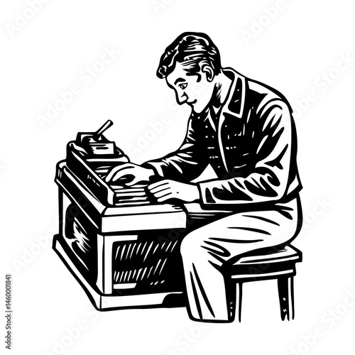 Vintage style illustration showing a typewriter  