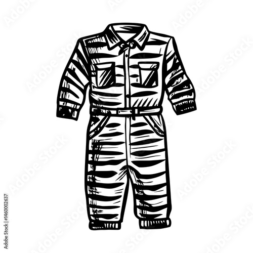Prison jumpsuit illustration shown in vintage sketchy style 