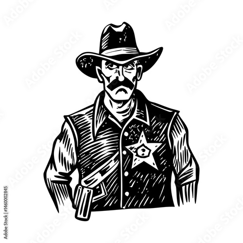Vintage sketchy style illustration of a sheriff character
