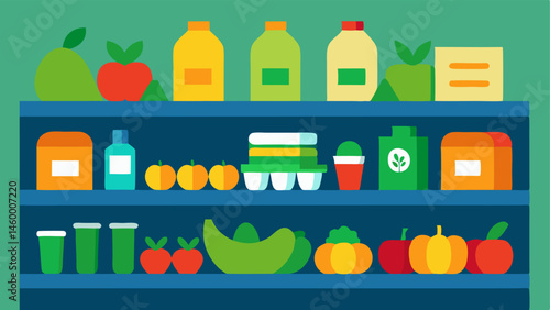 Organic Grocery Shopping A virtual grocery store aisle filled with organic fruits and vegetables along with ecofriendly packaged snacks and drinks each item adorned with a green