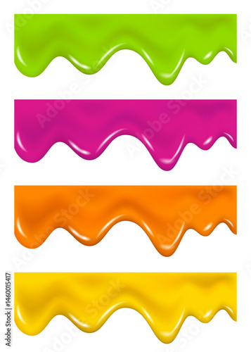 Pink, green, yellow, orange drip cream drops, jelly.