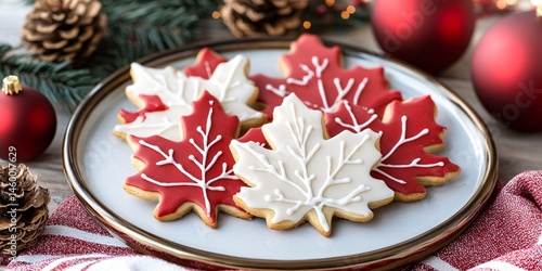 Wallpaper Mural Maple Leaf Cookies Decorated with Red and White Accents on a Festive Table Torontodigital.ca