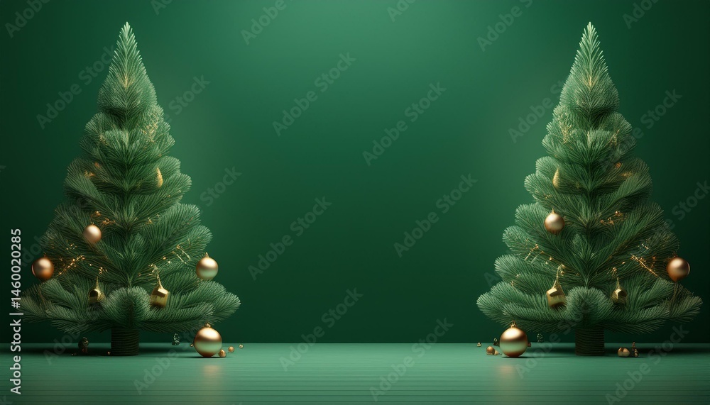 left side pine tree with lights and ornaments, right side empty area for text left side pine tree with lights and ornaments, right side empty area for text