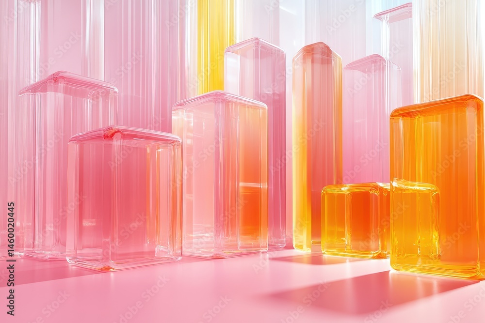 Abstract cityscape of translucent blocks in pastel hues. Abstract cityscape of translucent blocks in pastel hues.