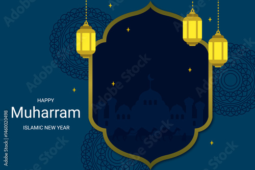 islamic new year illustration. Flat muharram illustration
