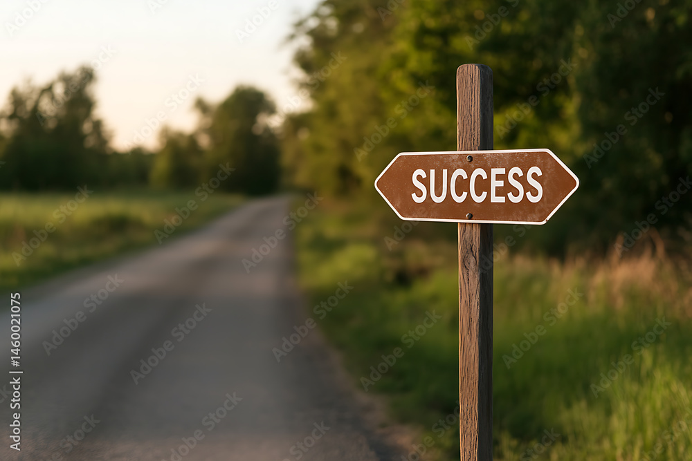 A sign pointing towards Success on a rural road. Symbolizes direction, ambition, goals and achievement. Ideal for motivational, career, and life improvement themes. A sign pointing towards Success on a rural road. Symbolizes direction, ambition, goals and achievement. Ideal for motivational, career, and life improvement themes.