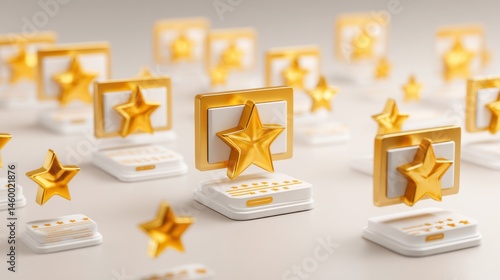 Golden Stars and Awards on White Background for Achievement Concept