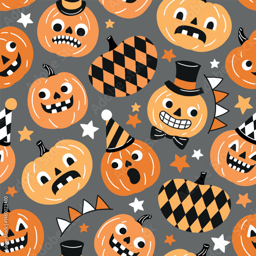Seamless vector pattern with cute retro Halloween pumpkins. EPS 10 vector file. Perfect for textile, wallpaper or nursery print design.