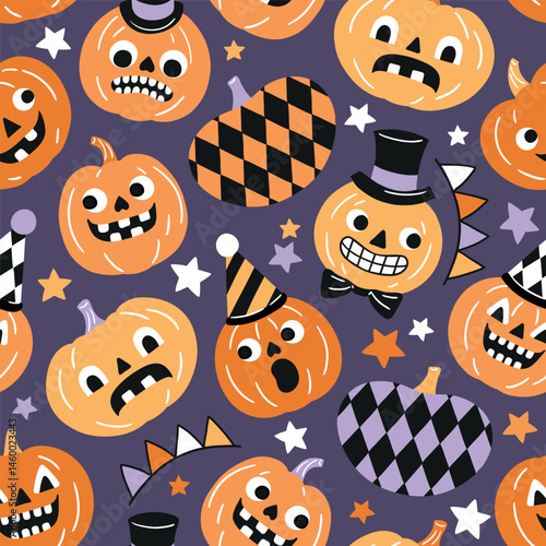 Seamless vector pattern with cute retro Halloween pumpkins. EPS 10 vector file. Perfect for textile, wallpaper or nursery print design.