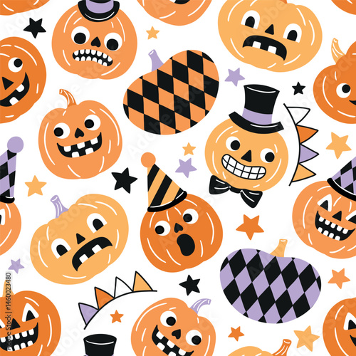 Seamless vector pattern with cute retro Halloween pumpkins. EPS 10 vector file. Perfect for textile, wallpaper or nursery print design.
