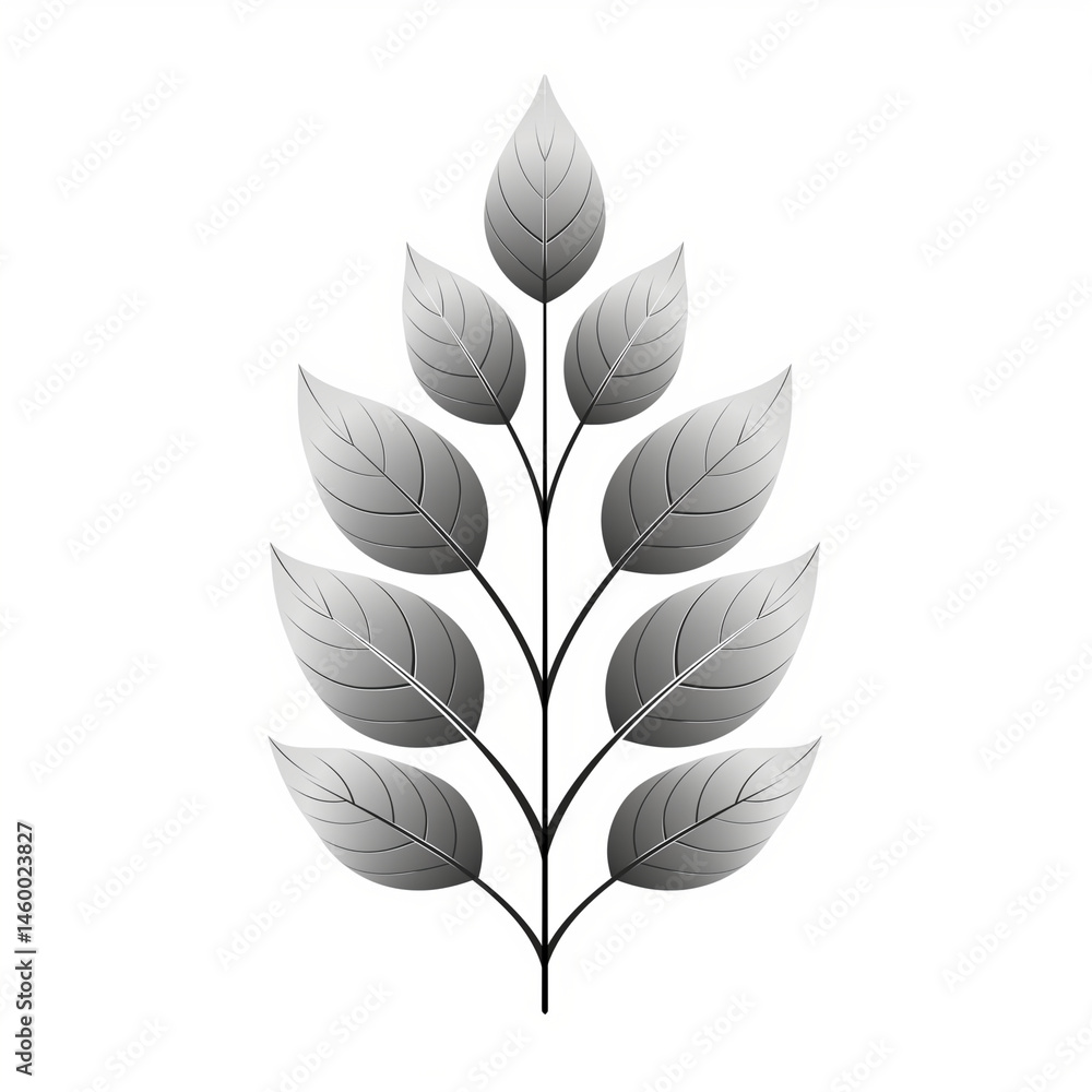 Monochrome botanical branch. Elegant grayscale leaf pattern in minimal style for modern decor or nature-themed design. Monochrome botanical branch. Elegant grayscale leaf pattern in minimal style for modern decor or nature-themed design.
