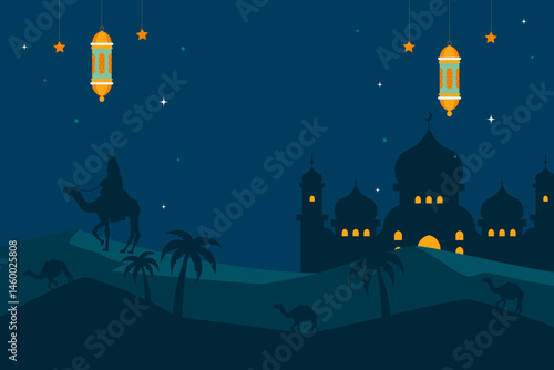 Islamic Mosque Border Decoration and Isra Miraj Muhammad