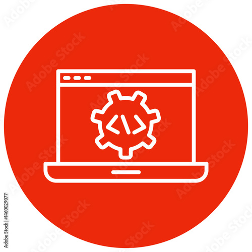 Programmable Automation Circle Icon, Programmable Automation Icon – Industrial Robot, Smart Factory, CNC Machine Symbol
