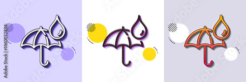 Waterproof umbrella line icon. Halftone dotted pattern. Gradient icon with grain shadow. Water resistant sign. Rain protection symbol. Line waterproof umbrella icon. Various designs. Vector
