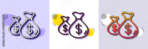 Coins bags line icon. Halftone dotted pattern. Gradient icon with grain shadow. Cash money sign. Income savings symbol. Line coins bags icon. Various designs. Vector