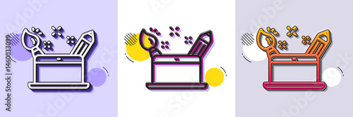 Creativity concept line icon. Halftone dotted pattern. Gradient icon with grain shadow. Graphic designer sign. Brush and pencil symbol. Line creativity concept icon. Various designs. Vector