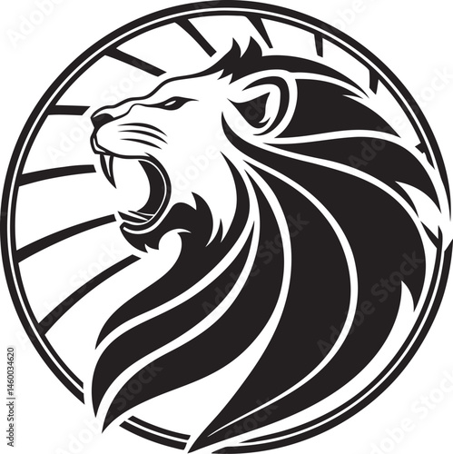Stylized black and white lion head silhouette illustration with intricate mane details black illustration of two lion heads showing strength and power on a white background Detailed Lion Head