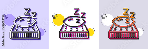 Mattress line icon. Halftone dotted pattern. Gradient icon with grain shadow. Night sleep bed rest sign. Pillow with zzz symbol. Line mattress icon. Various designs. Vector