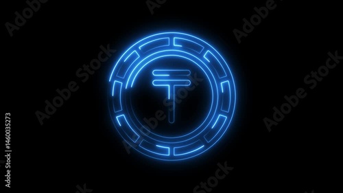 Tenge symbol animated neon glow on black background digital currency kazakhstan monetary unit